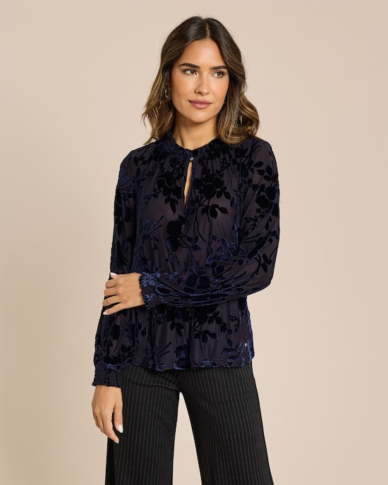 Produktabbildung für Bluse aus Samt mit floralem Design