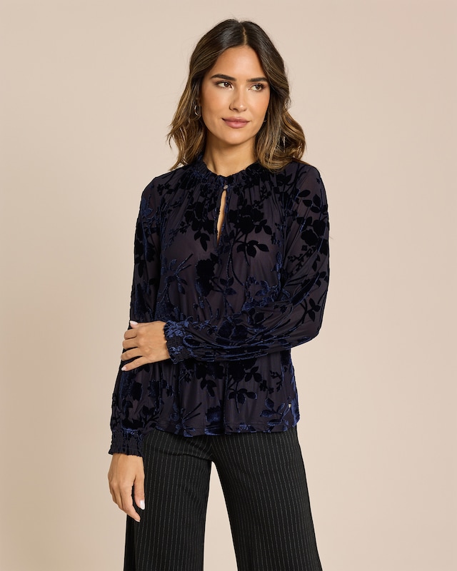 Bluse aus Samt mit floralem Design