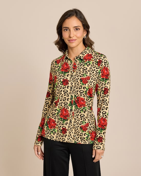 Produktabbildung für Blusenshirt Leoparden/Rosendruck