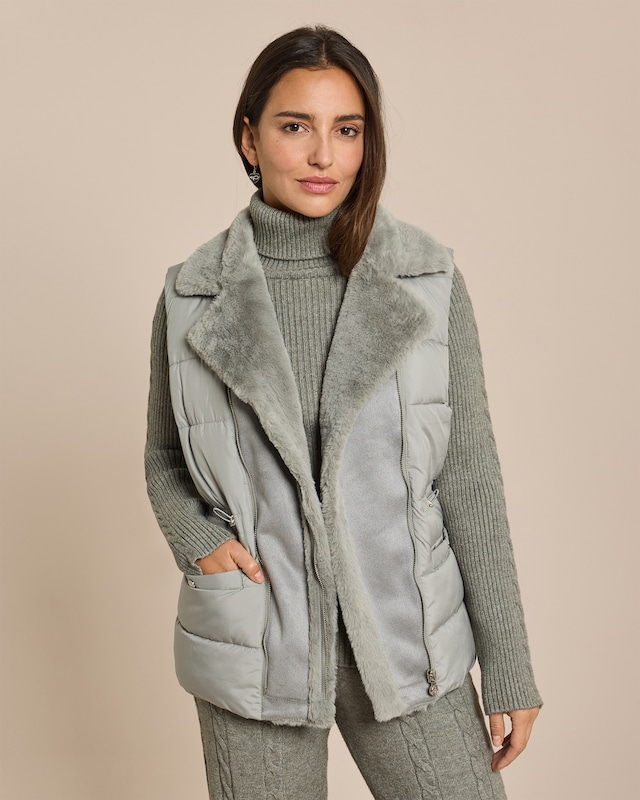 Steppweste mit Webpelzkragen