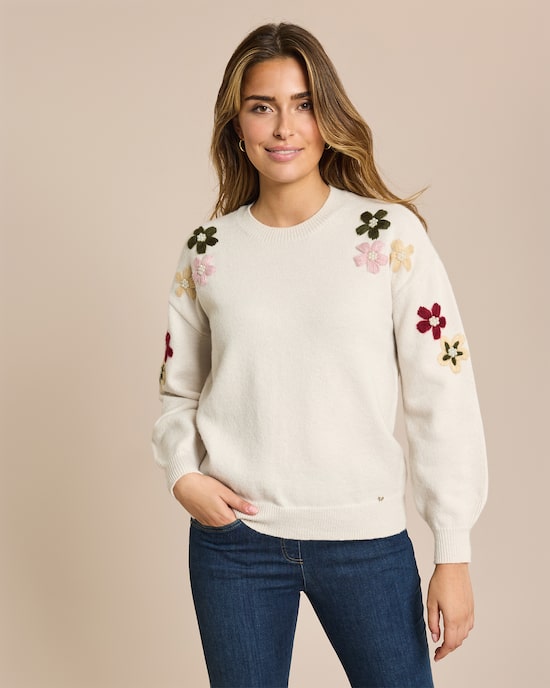 Produktabbildung für Pullover mit Blumenstickerei & Perlen
