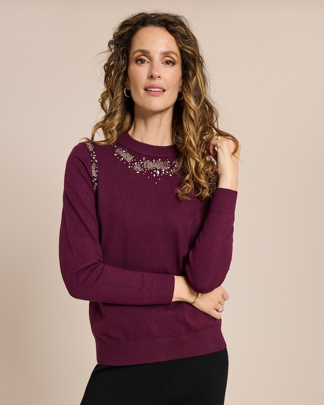 Glow Pullover Stehkragen mit Strassdeko