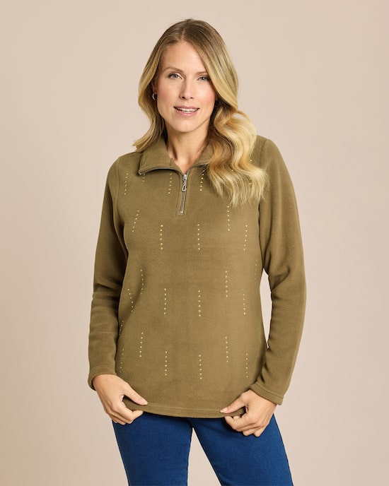 Produktabbildung für Fleece Troyer mit Reißverschluss & Strassmotiv