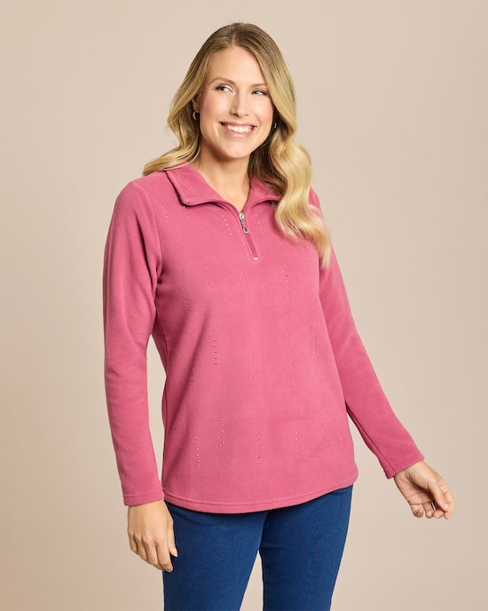 Produktabbildung für Fleece Troyer mit Reißverschluss & Strassmotiv