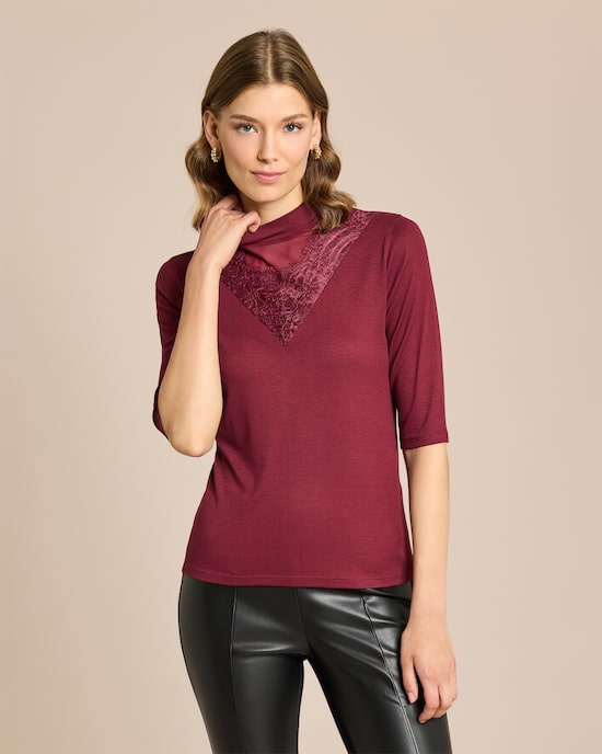 Produktabbildung für Shirt mit Spitze und Stehkragen