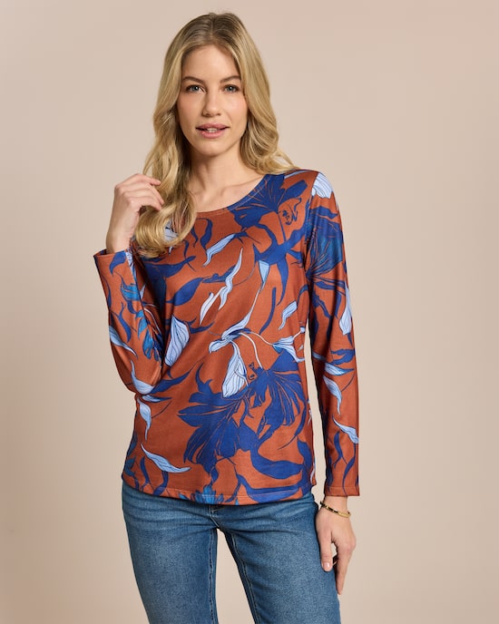 Produktabbildung für Feinstrick Shirt großer Blumen-Druck