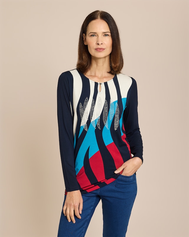 Midi-Shirt mit Key-Hole, Zebra-Druck