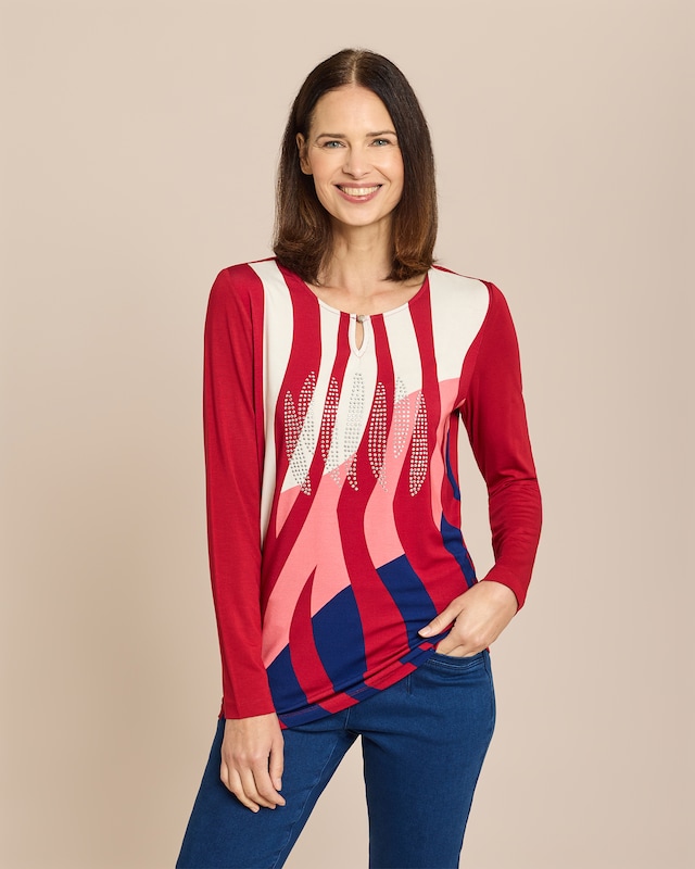 Midi-Shirt mit Key-Hole, Zebra-Druck