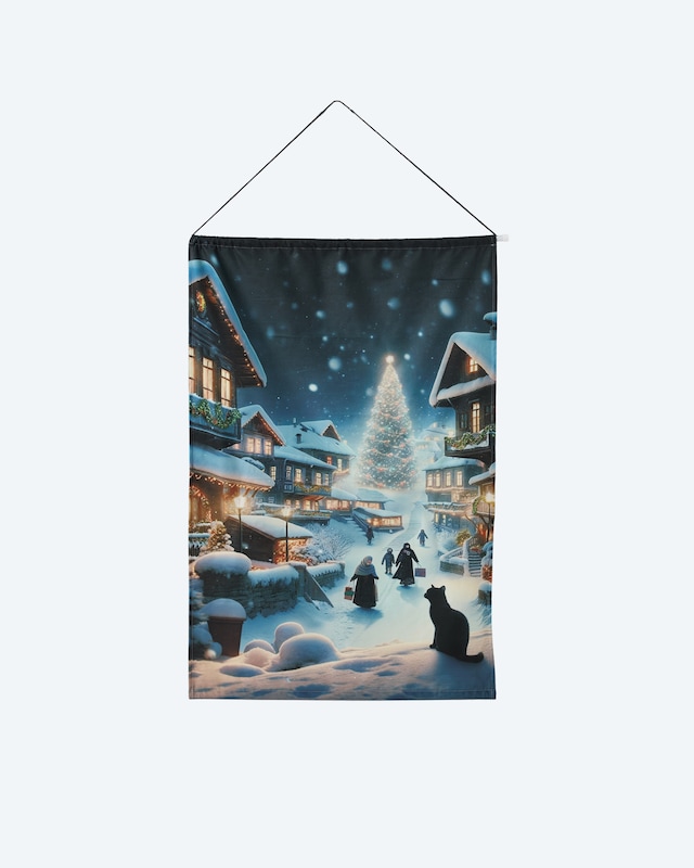 LED-Stoff-Wandbild "Winterdorf"