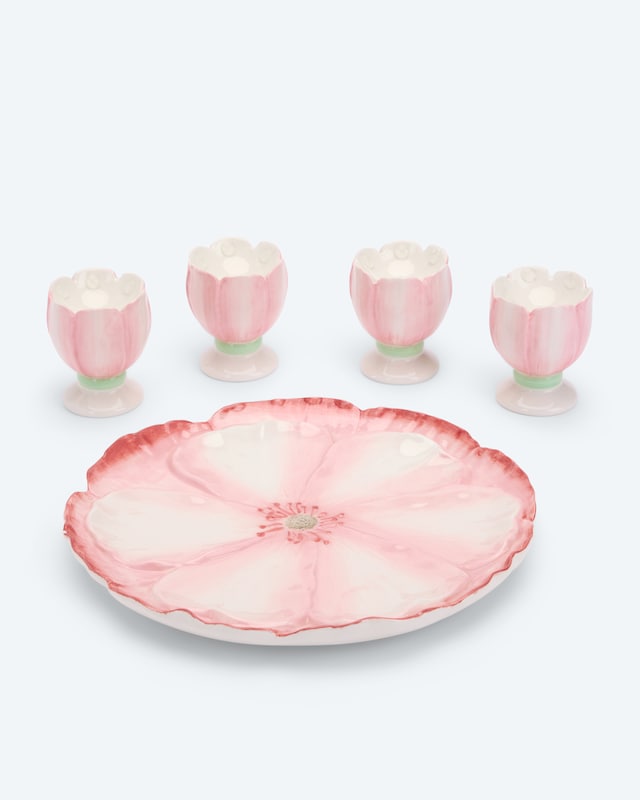 4 Eierbecher & 1 Teller "Blume"