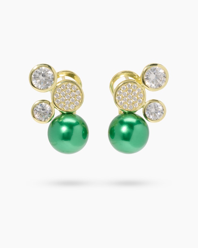 Ohrclipstecker mit Muschelkernperlen und Zirkonia