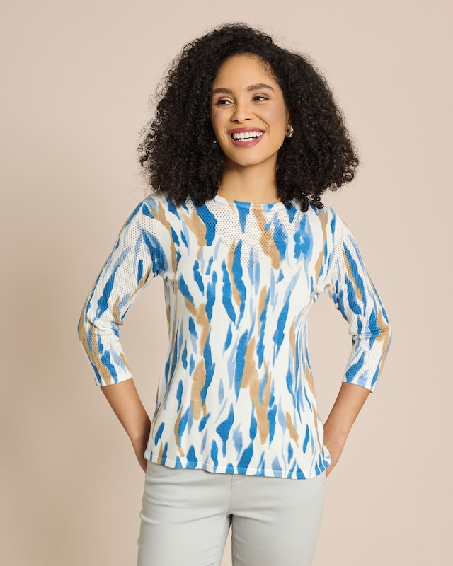 Pullover mit Alloverdruck und Ajourdetails