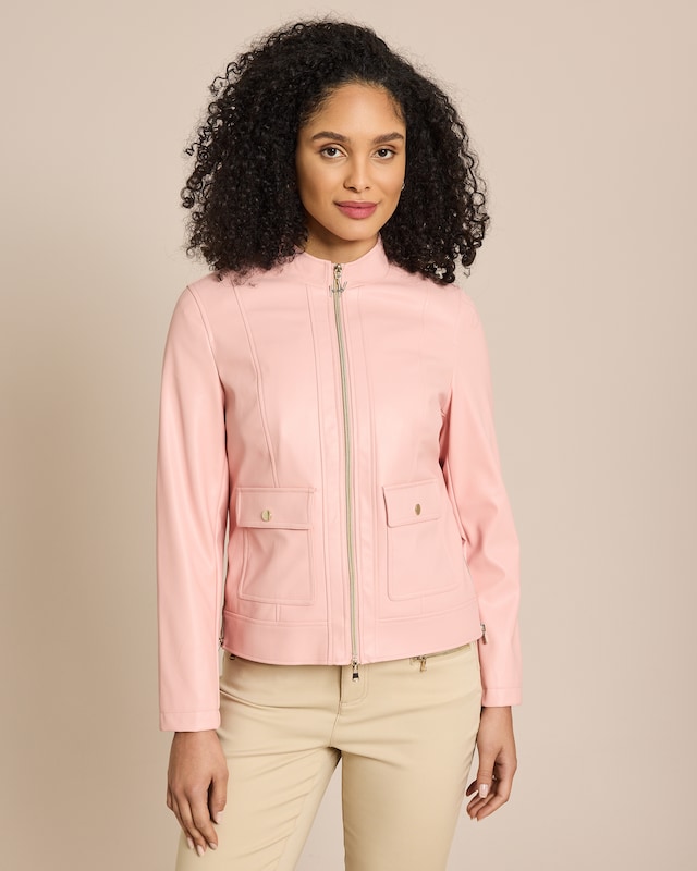 Jacke aus Lederimitat mit Stehkragen