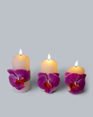 Produktabbildung 2 für LED-Stumpenkerzen "Orchidee", 3tlg.