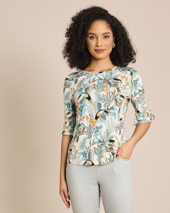 Produktabbildung für Shirt mit Rüschen am Halbarm Tropical