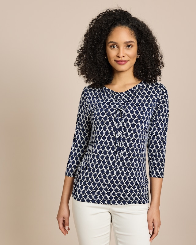 Shirt 3/4-Arm Raffung am Ausschnitt