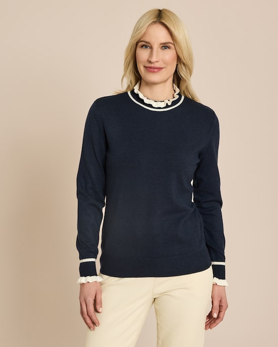 Produktabbildung für Pullover mit Rüschen und Kontrast