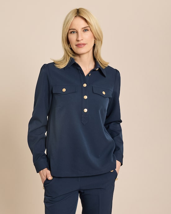 Produktabbildung für Bi-Stretch Blusenshirt mit Goldknöpfen