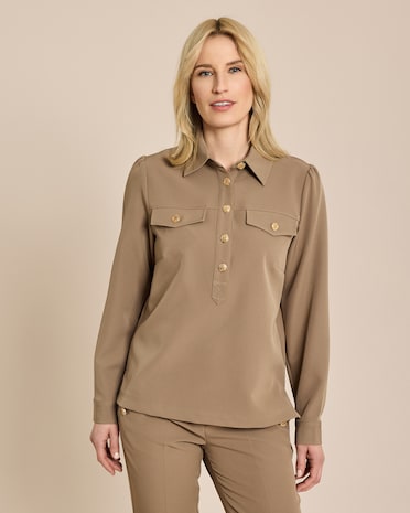 Produktabbildung für Bi-Stretch Blusenshirt mit Goldknöpfen