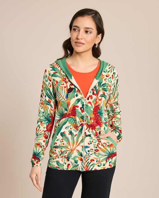 Produktabbildung für Cardigan mit Kapuze und Alloverdruck