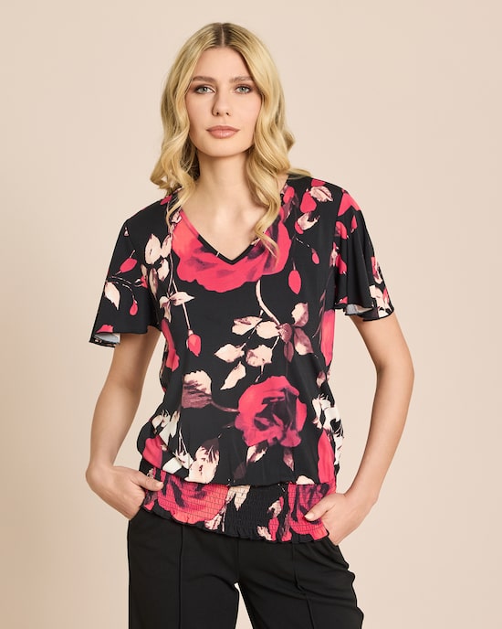 Produktabbildung für Shirt mit Rosendruck und Flügelärmel