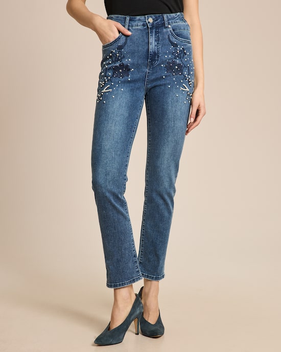 Produktabbildung für Slim fit Jeans mit Blumenstickerei