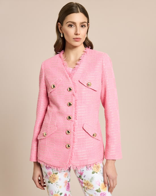 Produktabbildung für Blazer mit Bouclé-Optik und Fransen