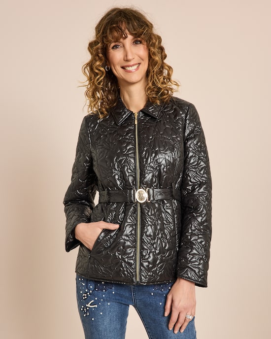 Produktabbildung für Jacke mit Blumensteppung und Gürtel