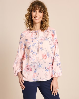 Produktabbildung 1 für Bluse mit Blumendruck und Rüschen