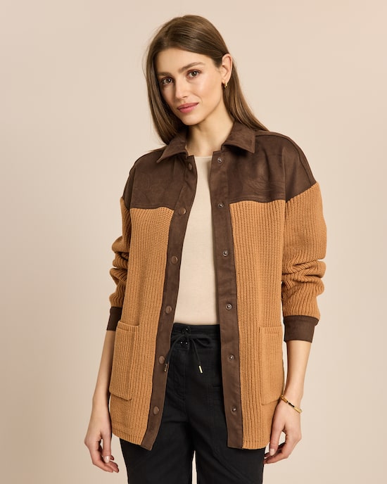 Produktabbildung für Vegane Velours Lederjacke mit Strick