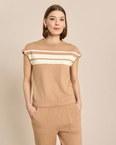 Produktabbildung für Kurzarm Pullover mit Streifen