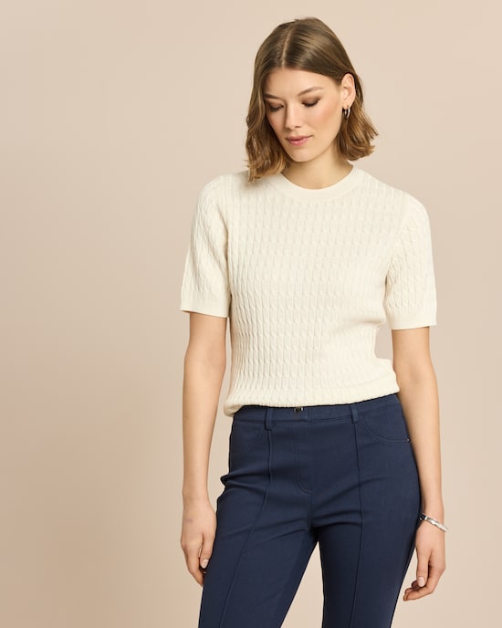 Produktabbildung für Feinstrick Zopf-Pullover Halbaarm