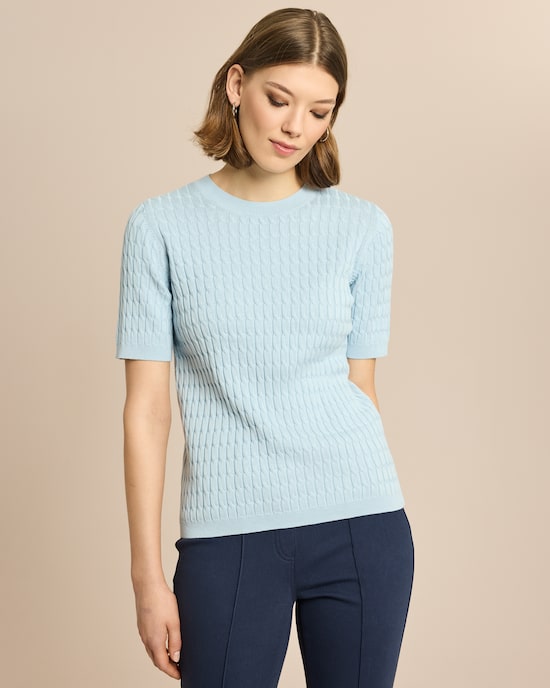 Produktabbildung für Feinstrick Zopf-Pullover Halbaarm