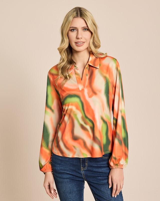 Shirt mit Polokragen und Alloverdruck