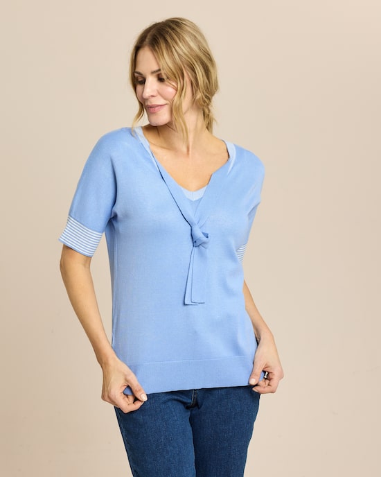 Produktabbildung für Halbarm-Pullover gestreifte Details