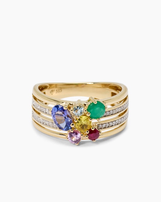 Produktabbildung für Ring mit Edelstein-Mix und Diamanten