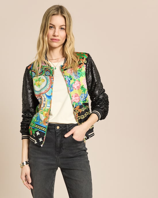 Produktabbildung für Blouson mit Pailletten-Ärmeln und Print