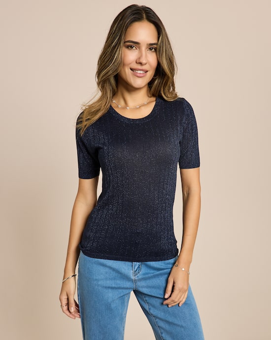 Produktabbildung für Kurzarm Pullover mit Metallicgarn
