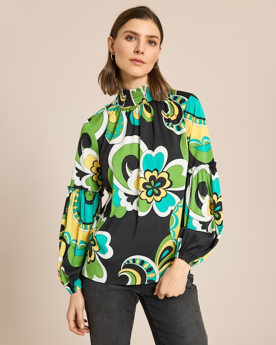 Produktabbildung für Bluse gesmokter Kragen & Ärmelsaum