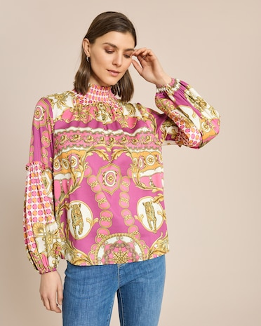 Produktabbildung für Bluse gesmokter Kragen & Ärmelsaum