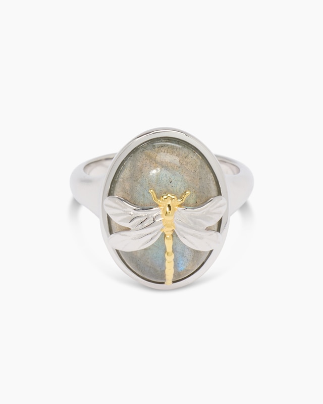Ring mit Labradorit und Libelle