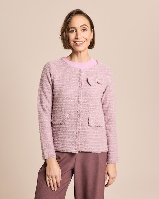 Produktabbildung für Strickjacke mit dekorativer Schleife
