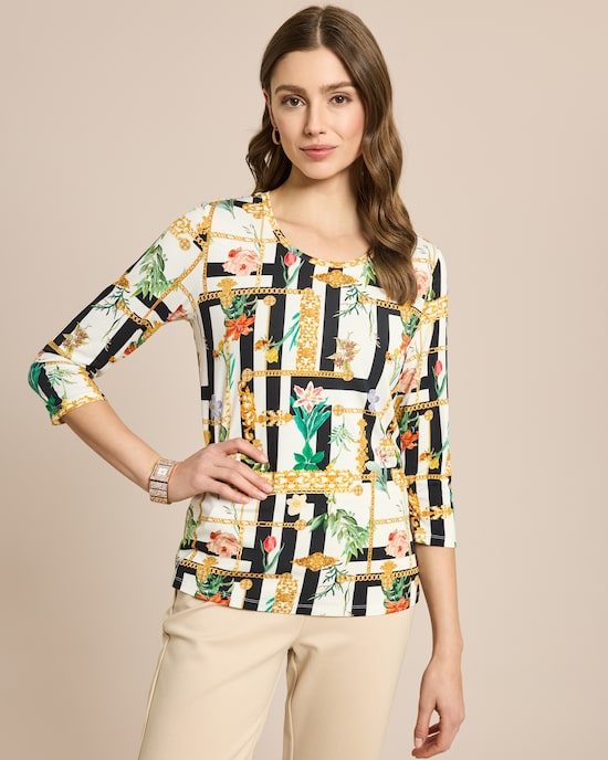 Produktabbildung für Shirt mit Ketten- und Blumendruck