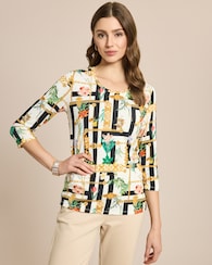 Produktabbildung für Shirt mit Ketten- und Blumendruck