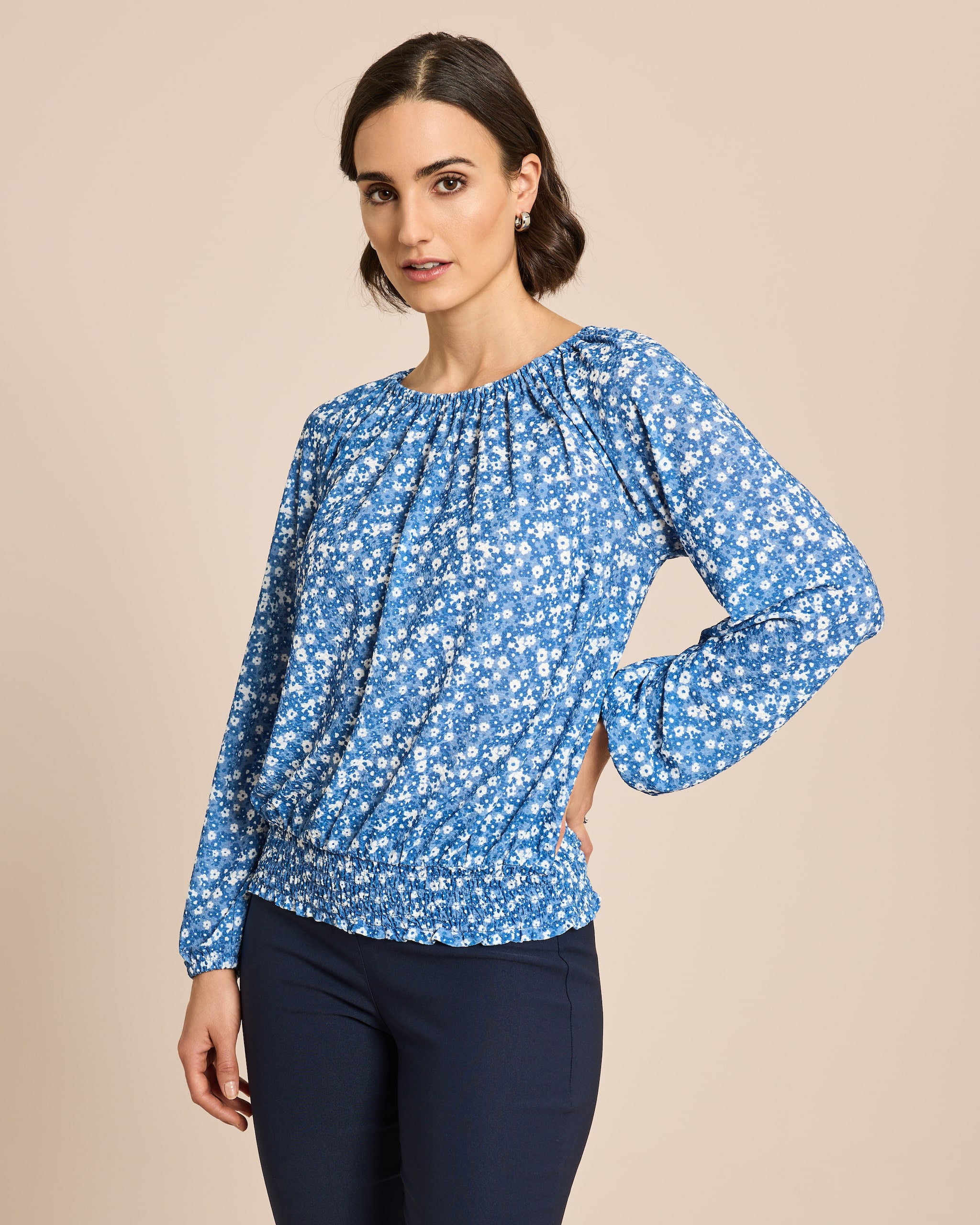 Produktabbildung für Bluse in Jacquardjersey mit Blumendruck
