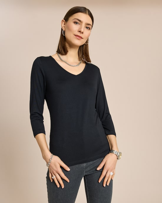 Produktabbildung für Essential Shirt 3/4 mit V-Ausschnitt