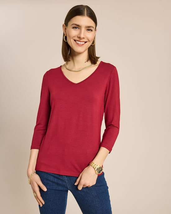 Produktabbildung für Essential Shirt 3/4 mit V-Ausschnitt