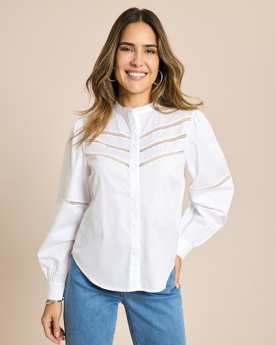 Produktabbildung für Langarm Bluse mit Spitzeneinsatz