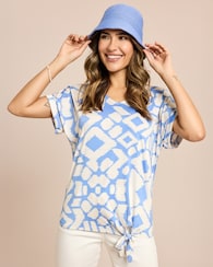 Produktabbildung für Shirt bedruckt Knoten-Detail am Bund