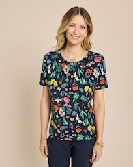 Produktabbildung für Shirt Blumenwiese mit Raffung am Ausschnitt